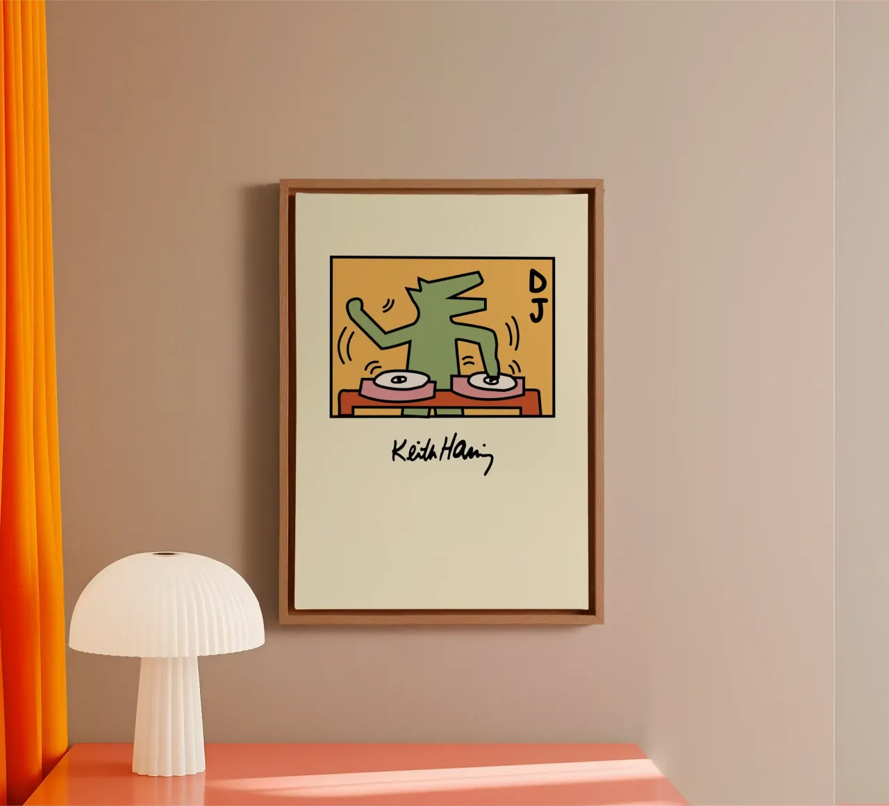 Keith Haring DJ Hond Pop Art Poster canvas met Baklijst van ClubArt