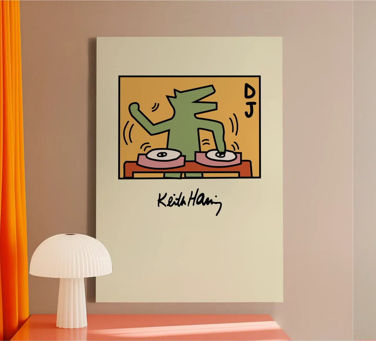 Keith Haring DJ Hond Pop Art Poster canvas met Baklijst van ClubArt