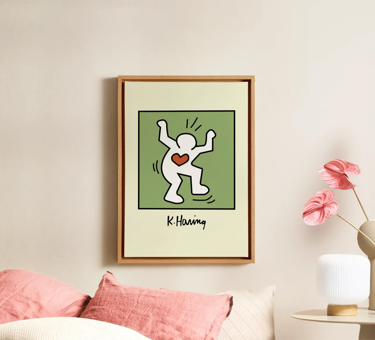 Keith Haring Stralend Hart Pop Art Poster canvas met Baklijst van ClubArt