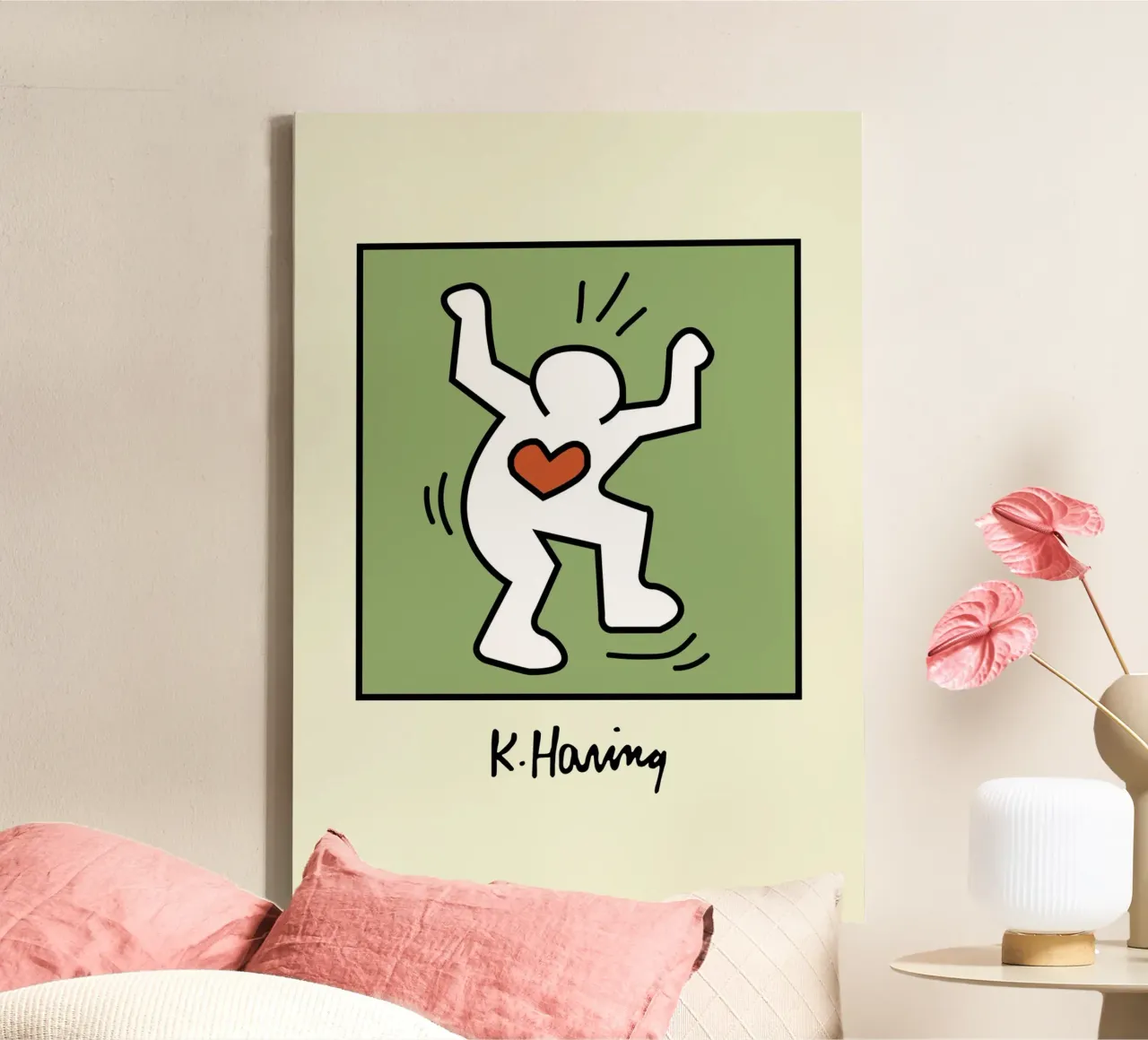 Keith Haring Stralend Hart Pop Art Poster canvas met Baklijst van ClubArt