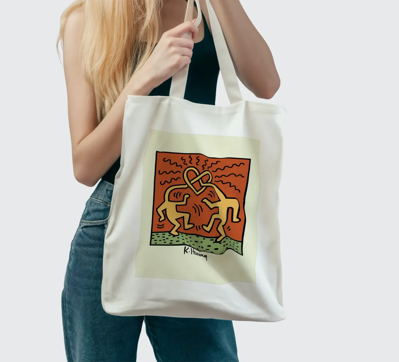 Poster pop art Keith Haring Heart Connection borsa in juta da ClubArt