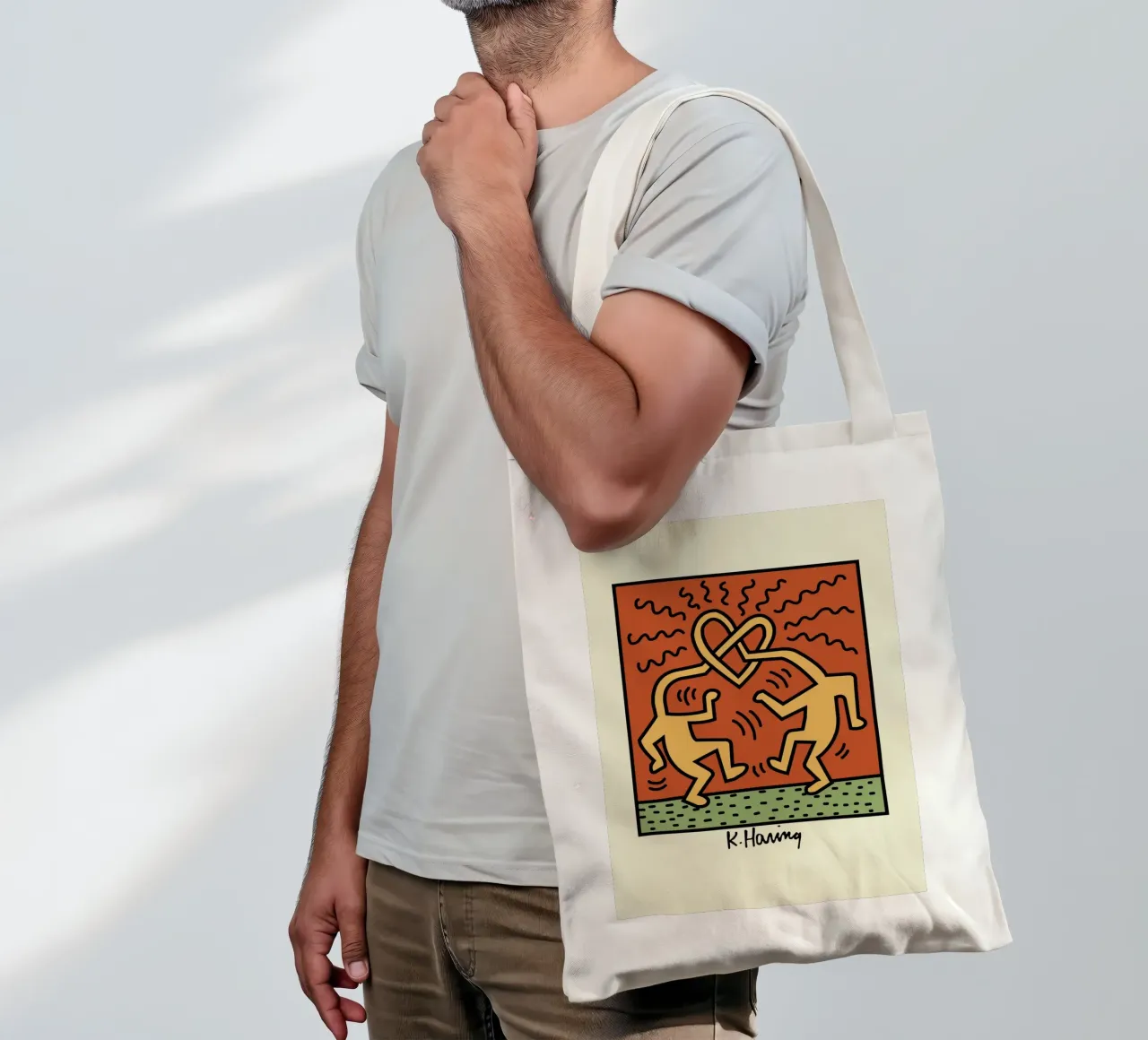Poster pop art Keith Haring Heart Connection borsa in juta da ClubArt
