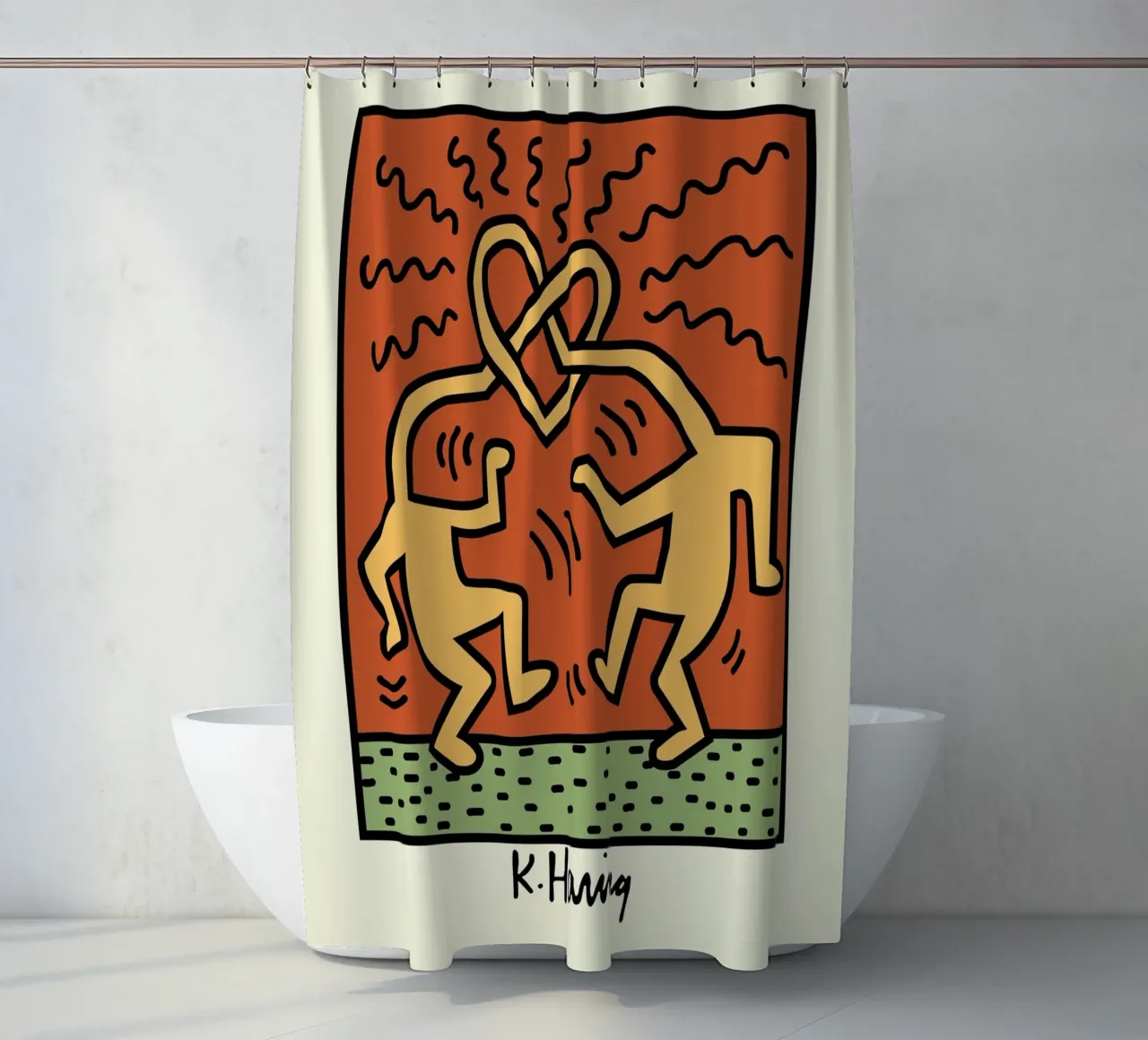 Poster pop art Keith Haring Heart Connection tenda da doccia da ClubArt