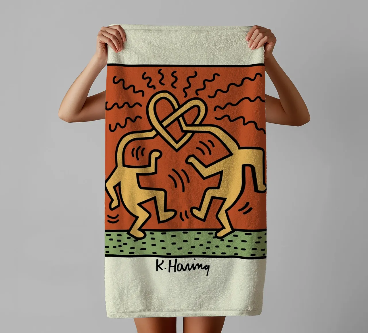 Poster pop art Keith Haring Heart Connection asciugamano da bagno da ClubArt