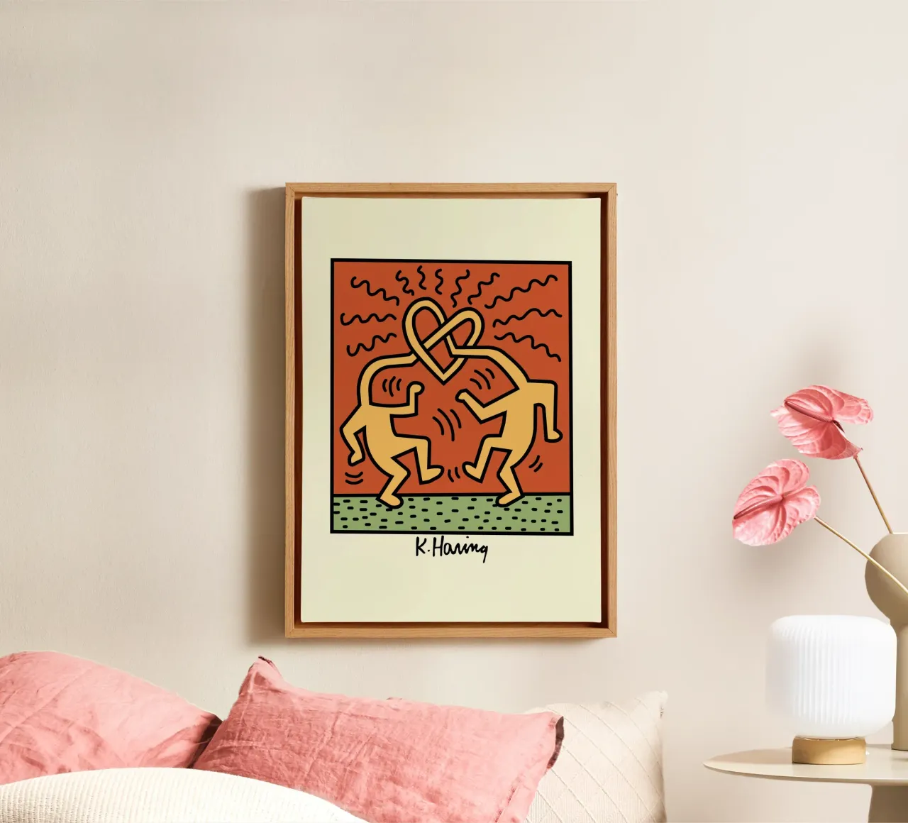 Keith Haring Heart Connection Pop Art Poster Leinwand mit Schattenfugenrahmen von ClubArt