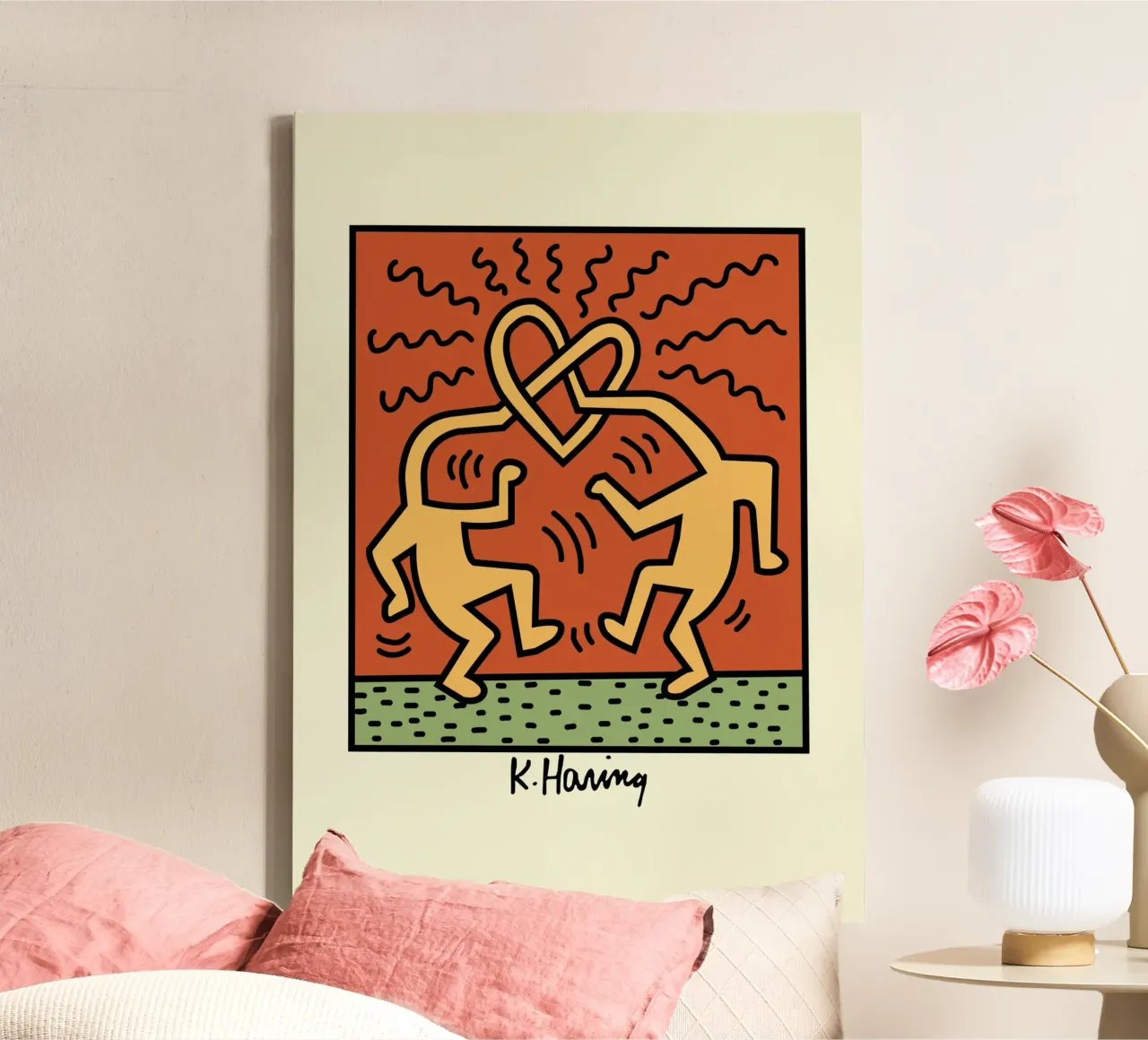 Keith Haring Heart Connection Pop Art Poster Leinwand mit Schattenfugenrahmen von ClubArt