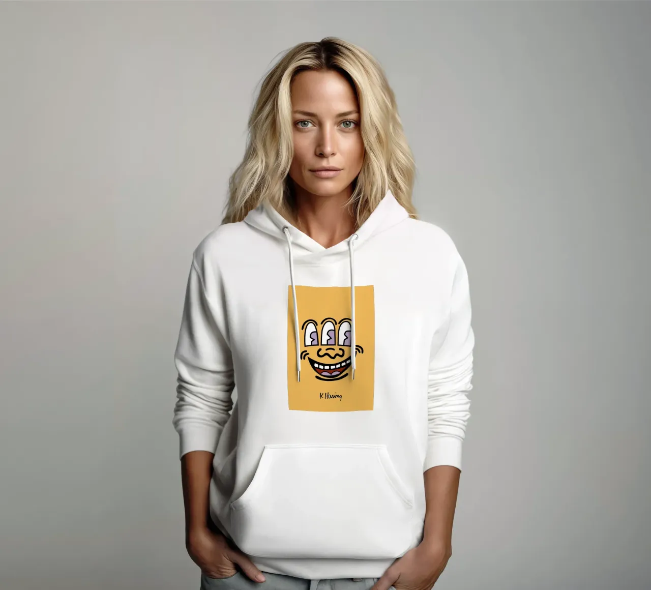 Stampa pop di Keith Haring con la faccia a tre occhi felpa con cappuccio da ClubArt