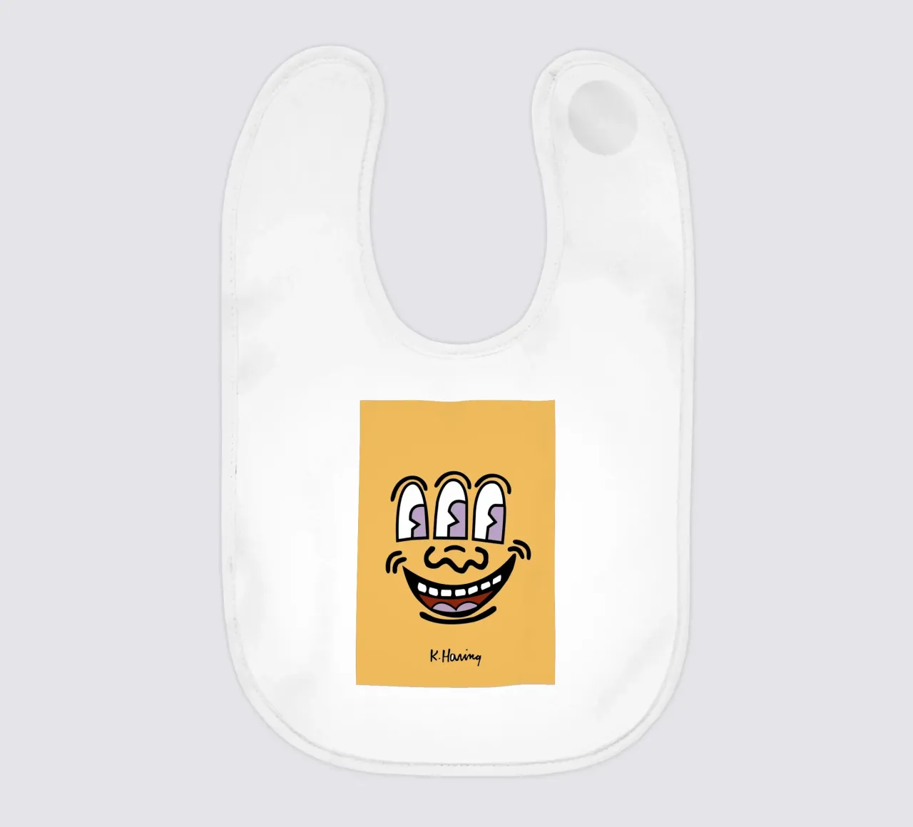 Stampa pop di Keith Haring con la faccia a tre occhi bavaglino da ClubArt