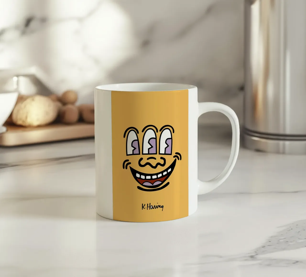 Keith Haring Drieogig Gezicht Pop Art Print keramische mok van ClubArt