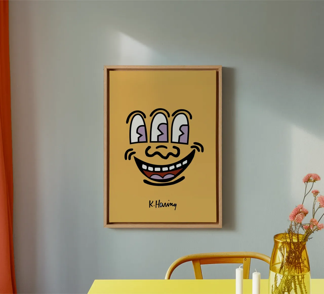 Keith Haring Drieogig Gezicht Pop Art Print canvas met Baklijst van ClubArt