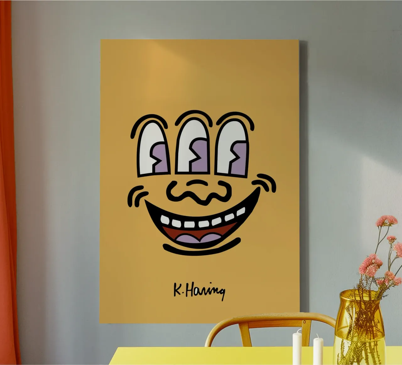 Keith Haring Drieogig Gezicht Pop Art Print canvas met Baklijst van ClubArt