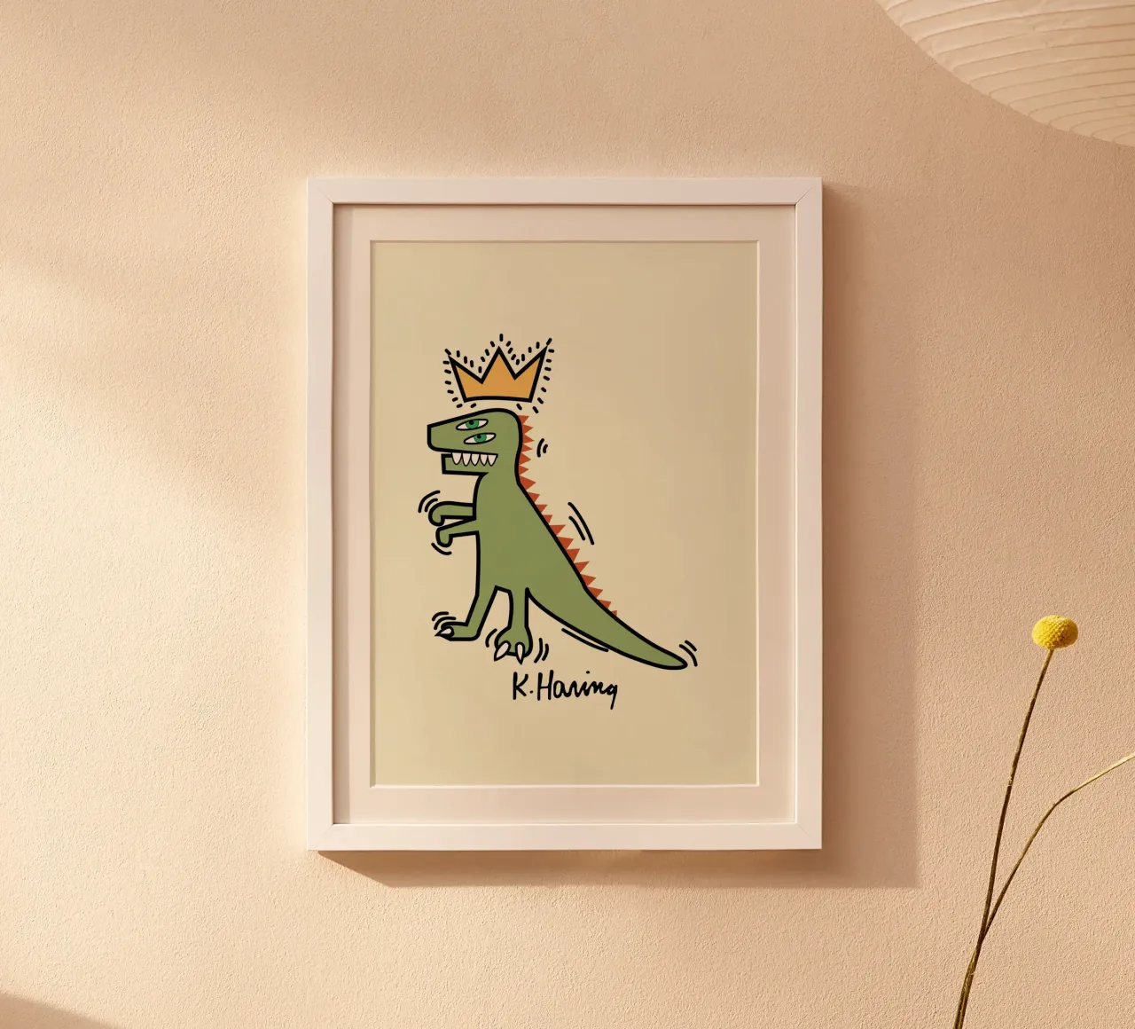 Stampa pop di Keith Haring Dinosaur Crown poster con telaio in legno da ClubArt