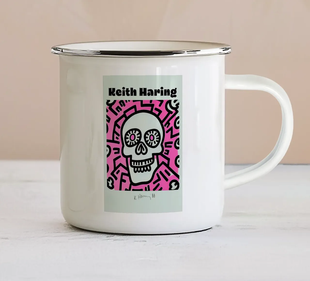 Poster d'arte pop Keith Haring Skull tazza in smalto da ClubArt
