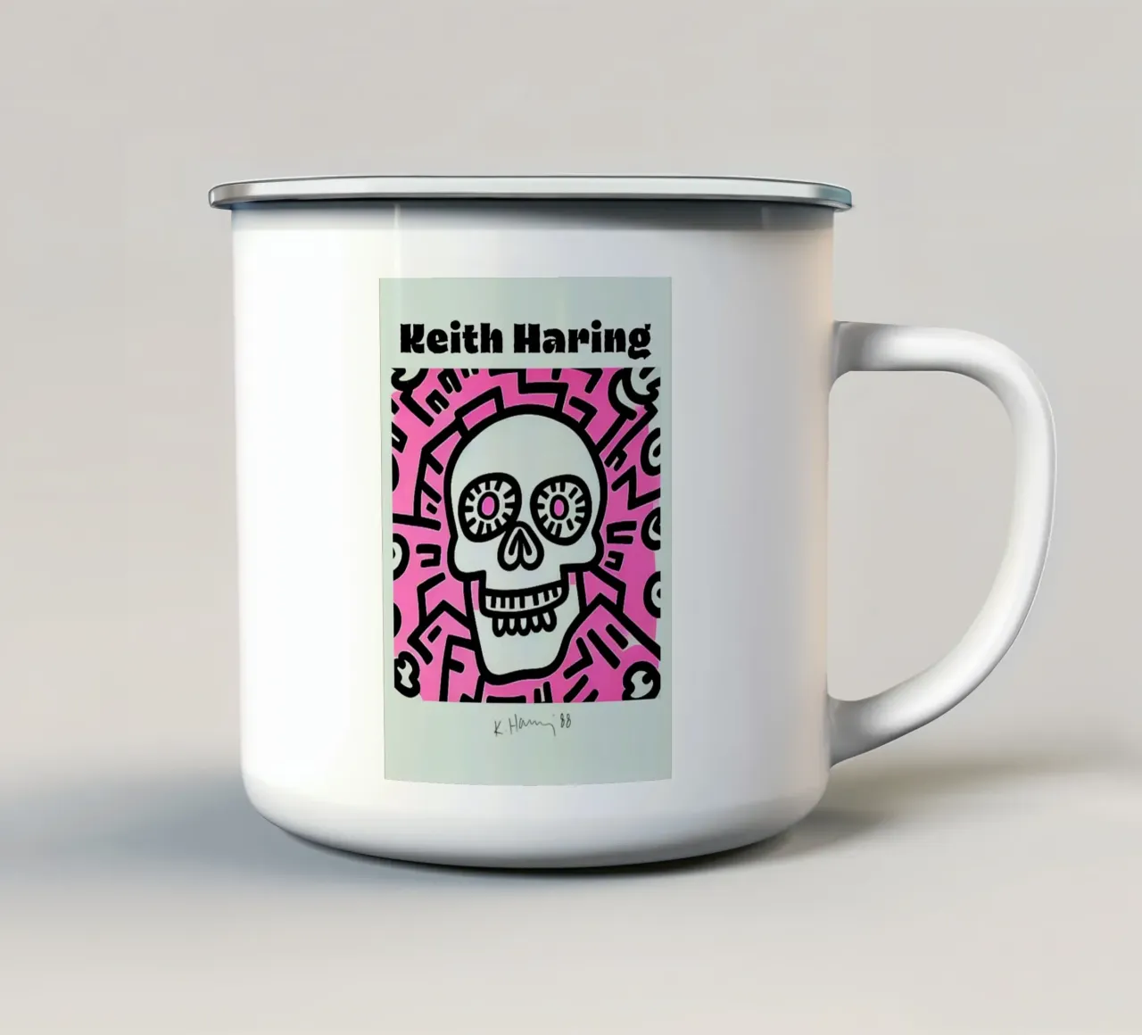 Poster d'arte pop Keith Haring Skull tazza in smalto da ClubArt