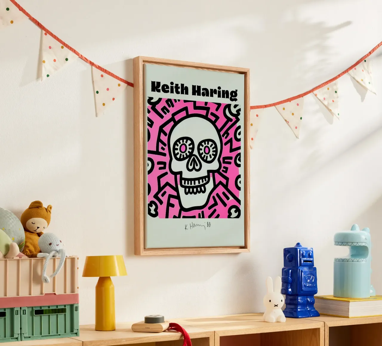 Keith Haring Schedel Pop Art Poster canvas met Baklijst van ClubArt