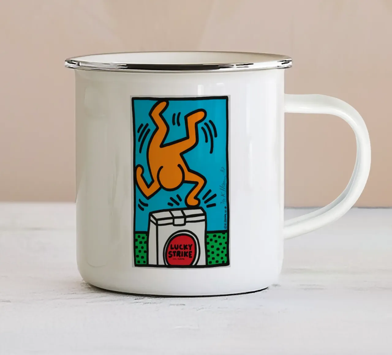 Poster pop art di Keith Haring Lucky Strike tazza in smalto da ClubArt