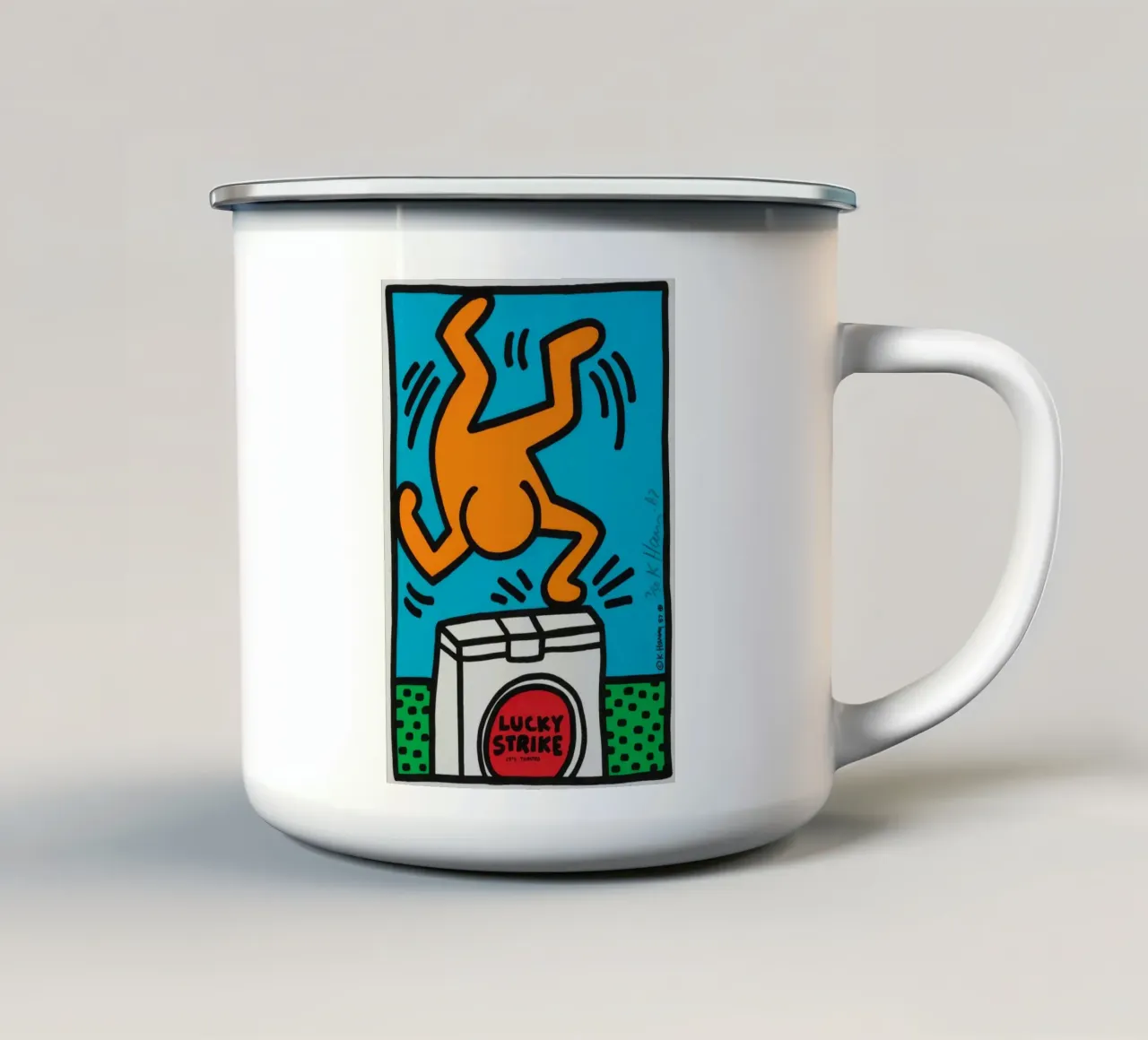 Poster pop art di Keith Haring Lucky Strike tazza in smalto da ClubArt