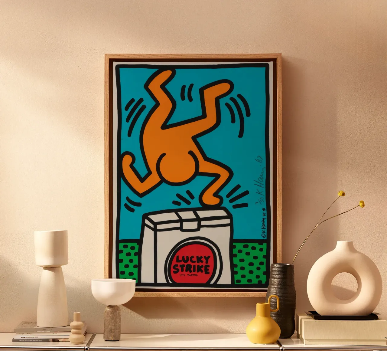 Keith Haring Lucky Strike Pop Art Poster canvas met Baklijst van ClubArt