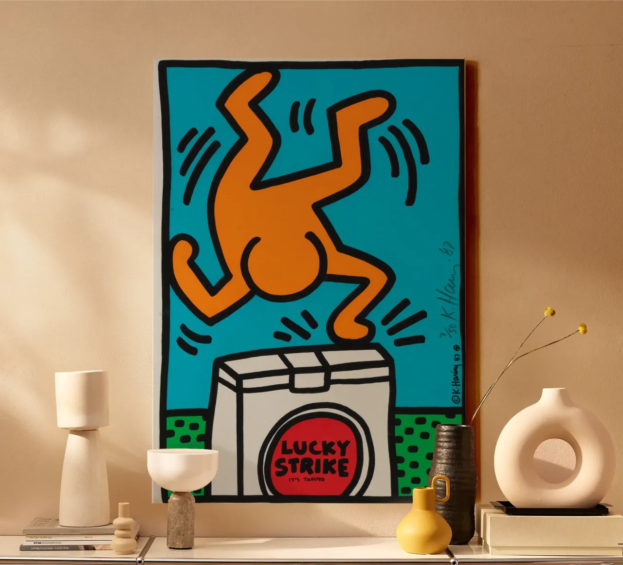 Keith Haring Lucky Strike Pop Art Poster canvas met Baklijst van ClubArt