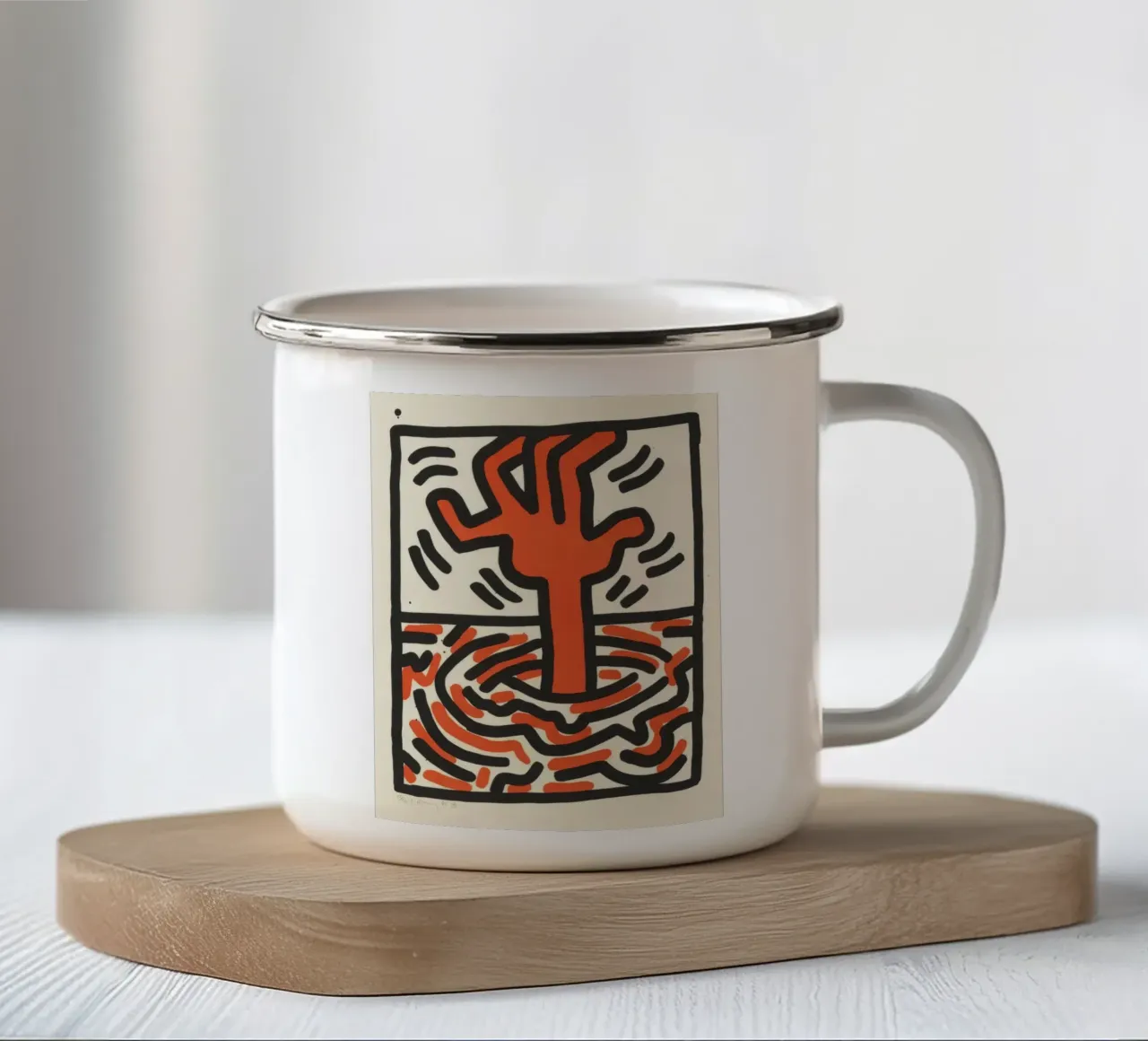Keith Haring Ludo abstracte pop-art emaille mok van ClubArt