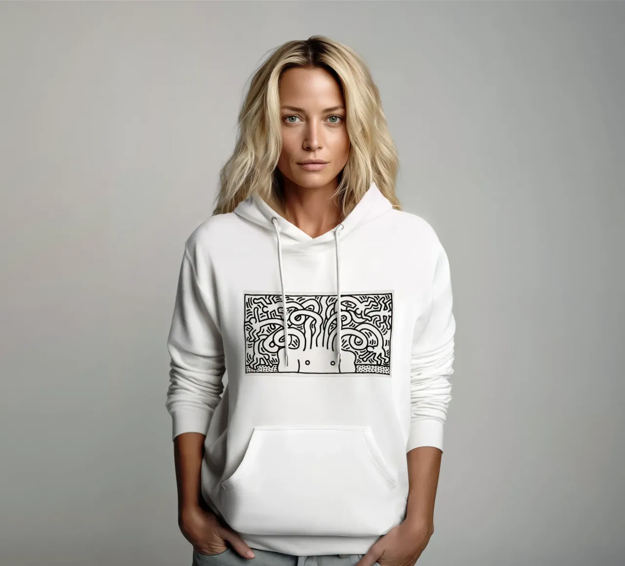 Stampa pop di Keith Haring Medusa Head felpa con cappuccio da ClubArt