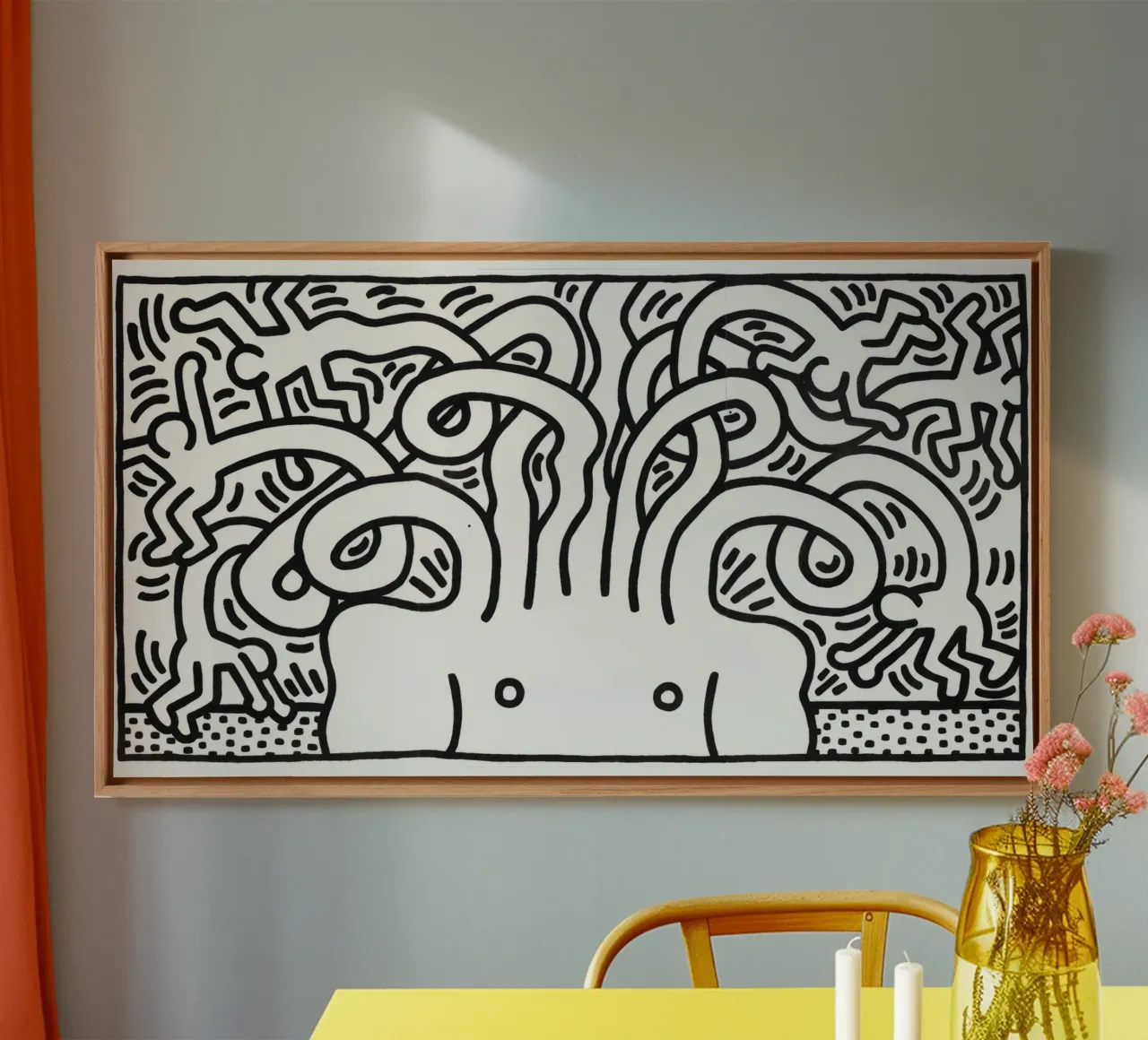 Keith Haring Medusa Kopf Pop Art Druck Leinwand mit Schattenfugenrahmen von ClubArt
