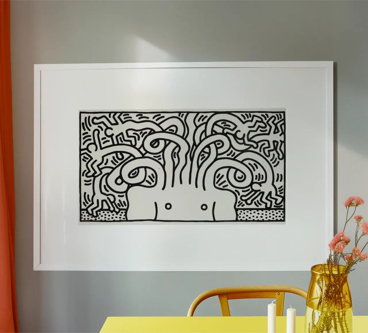 Stampa pop di Keith Haring Medusa Head poster con telaio in legno da ClubArt