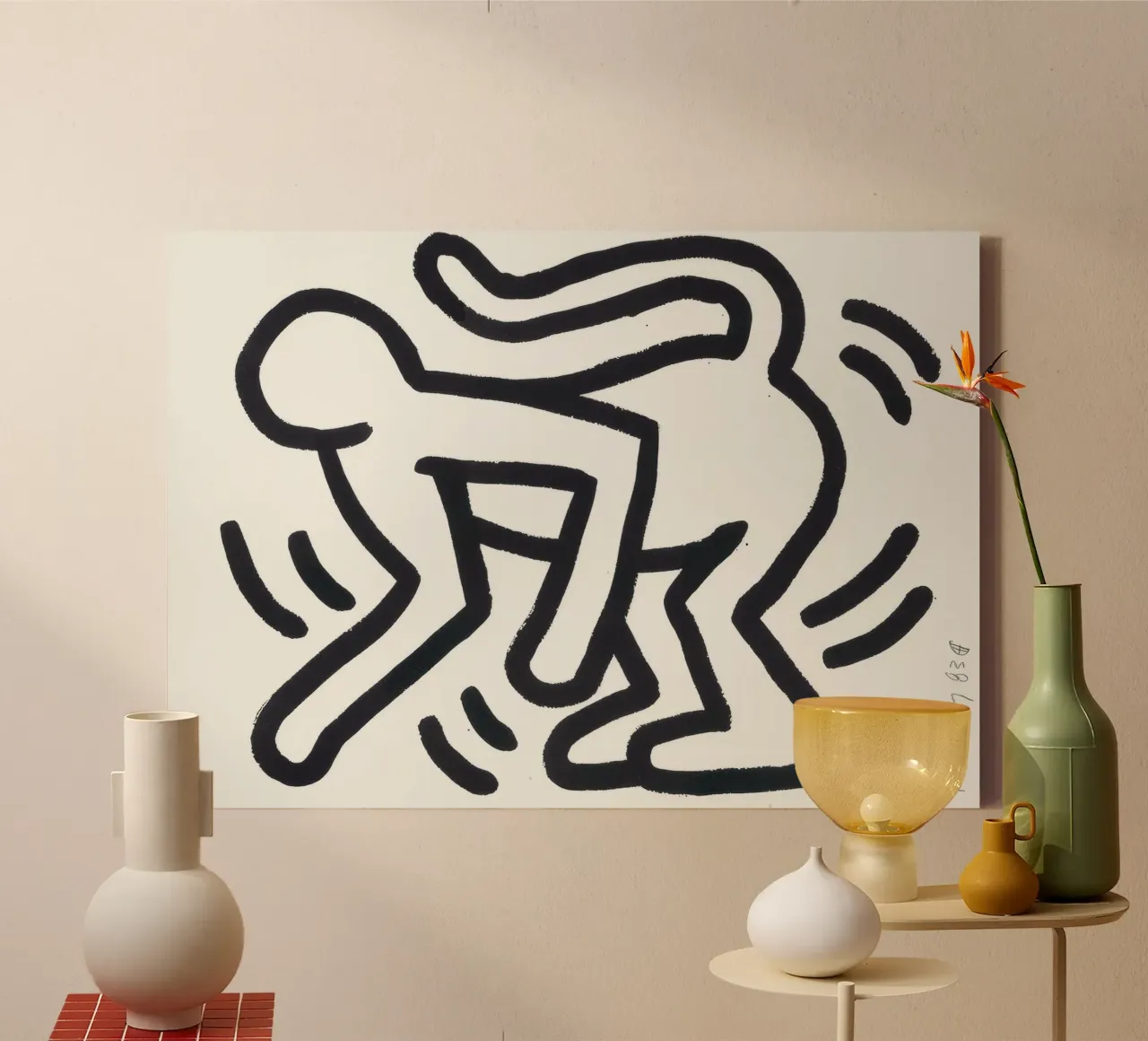 Keith Haring Monkey Man Pop Art Print toile avec Caisse américaine de ClubArt