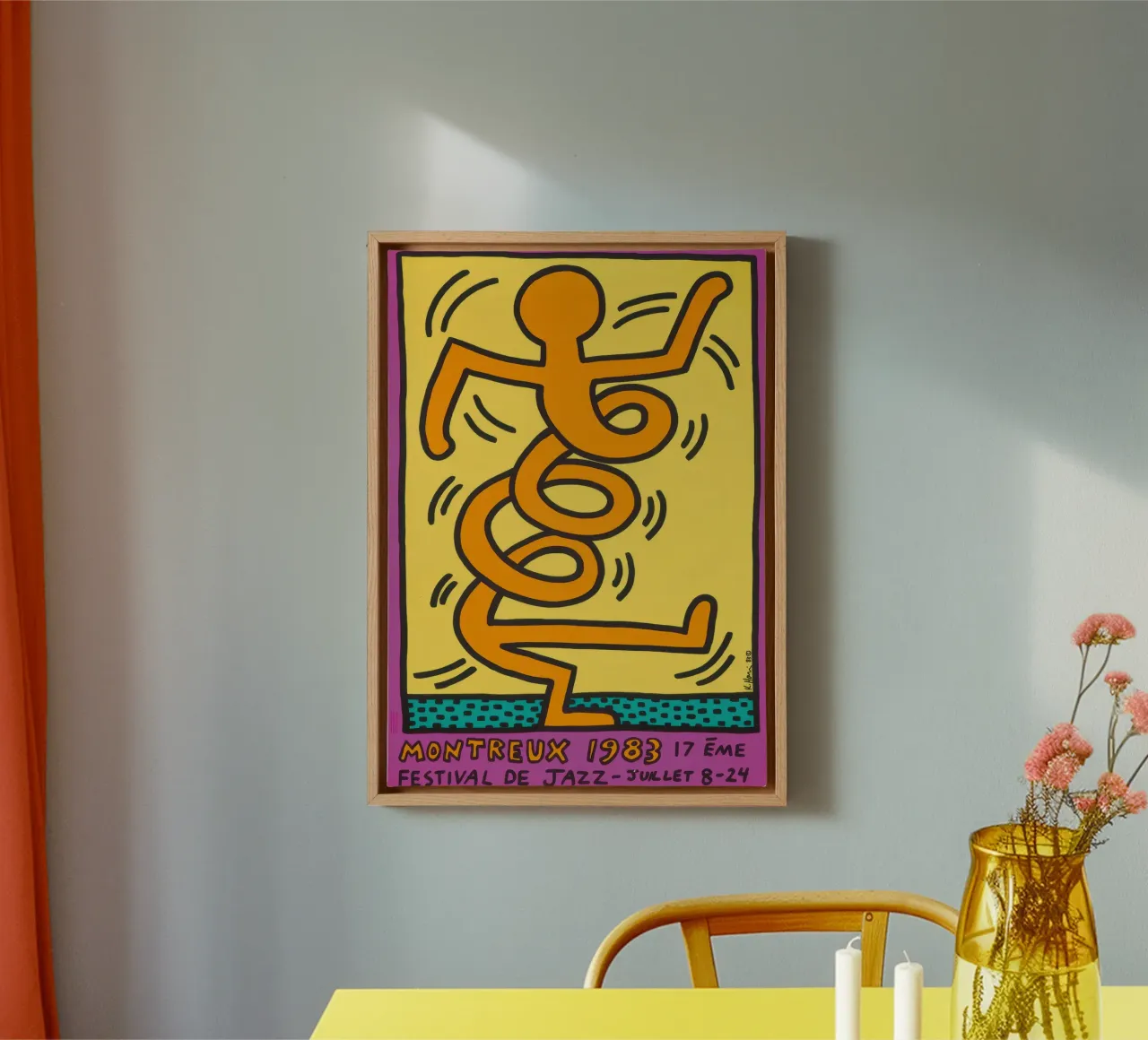 Poster del Festival del Jazz di Montreux di Keith Haring tela con Cornice a cassetta da ClubArt