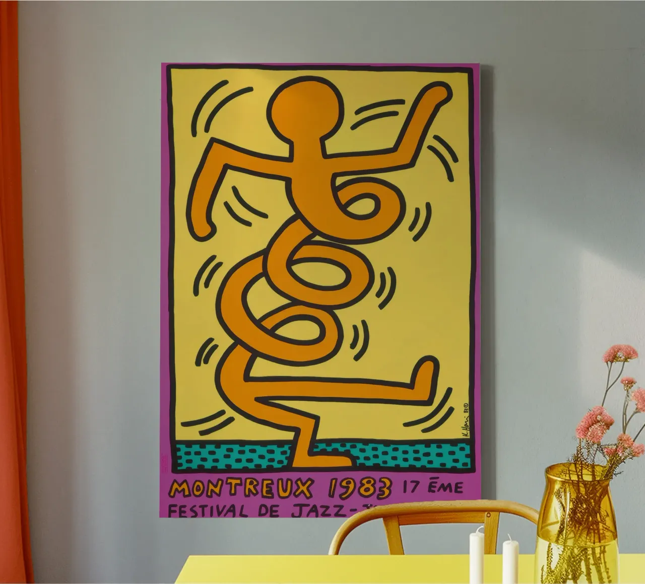 Poster del Festival del Jazz di Montreux di Keith Haring tela con Cornice a cassetta da ClubArt