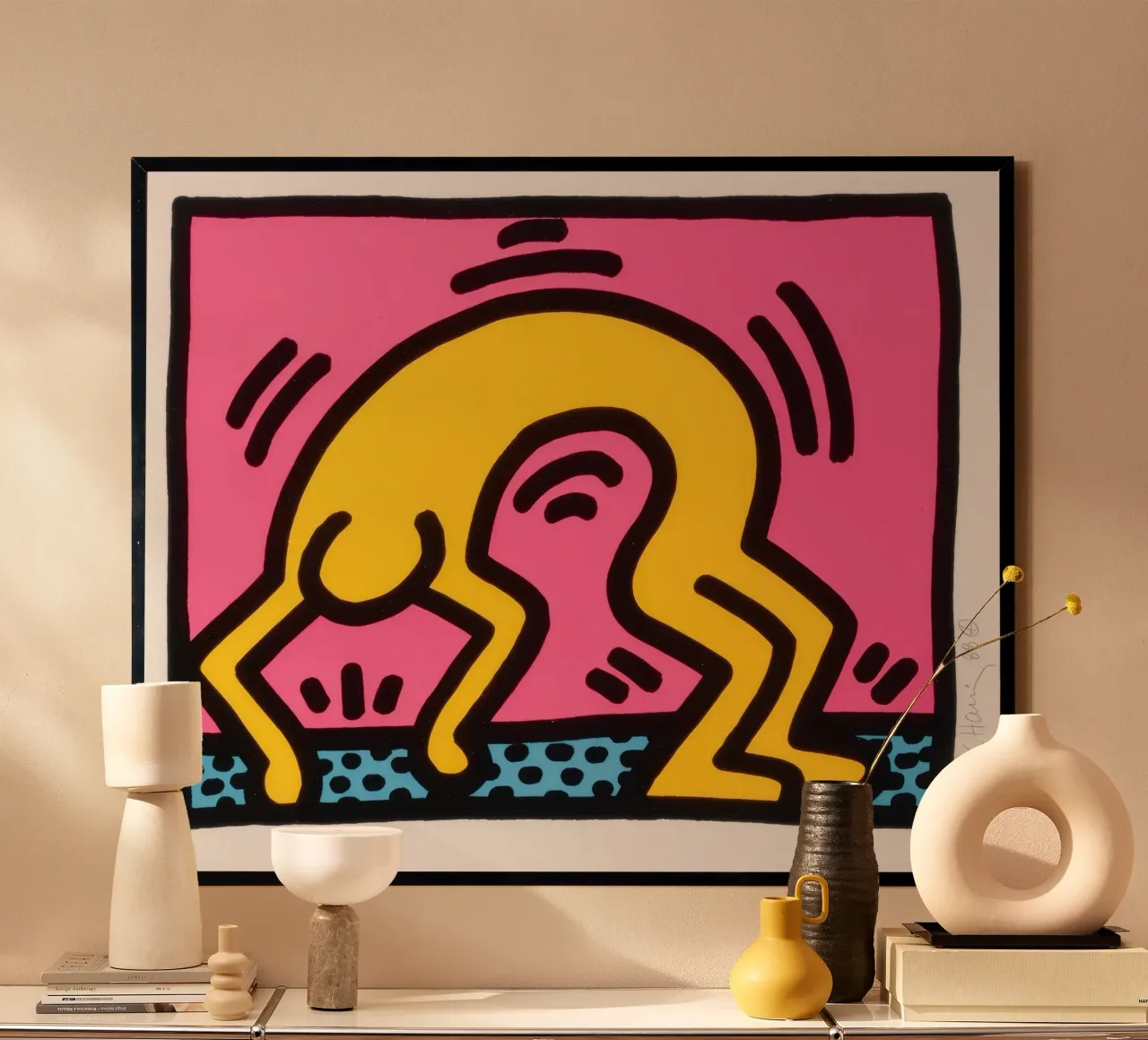 Stampa pop art di Keith Haring Pop Shop II poster con telaio in plastica da ClubArt