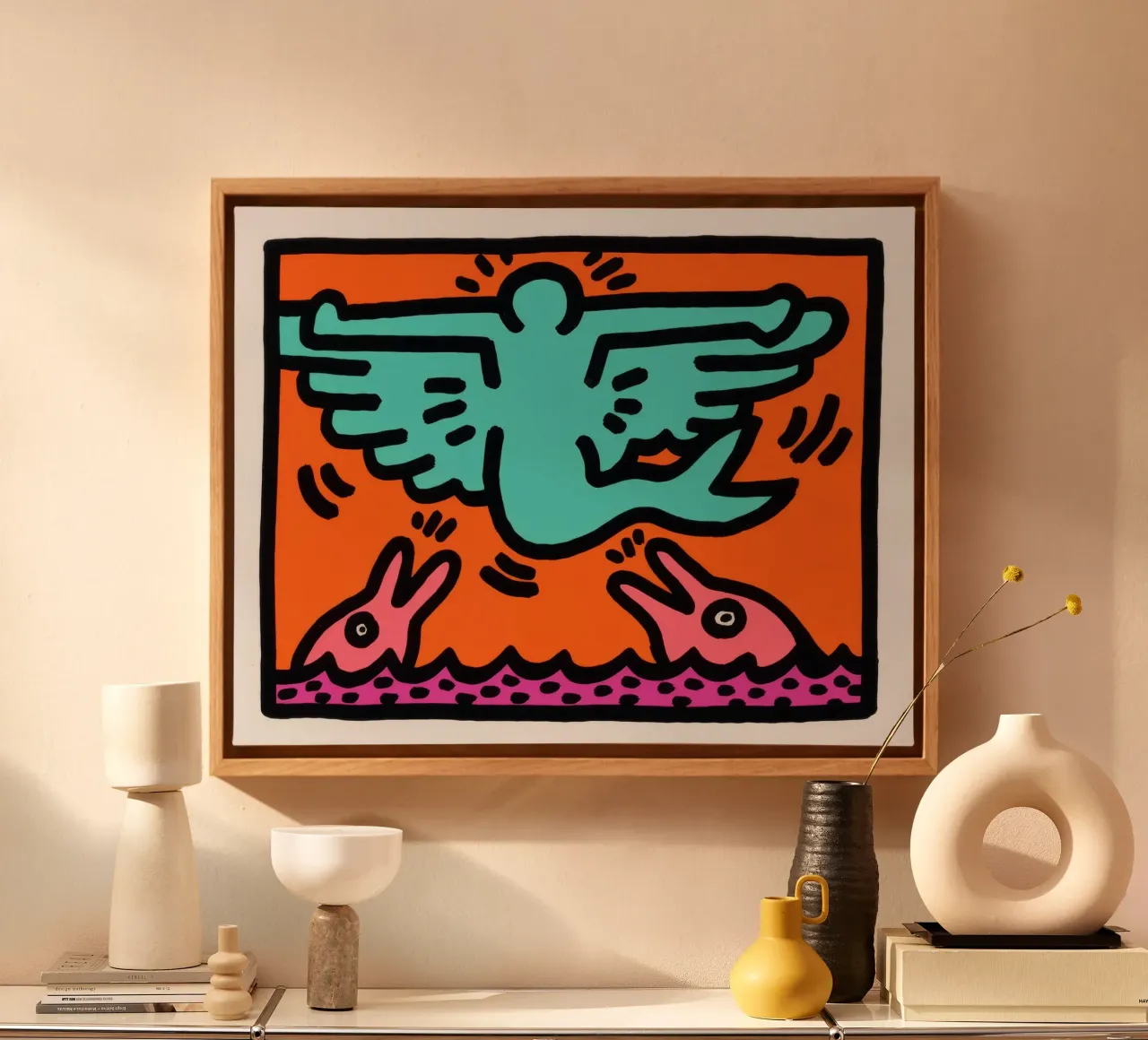 Keith Haring Pop Shop V Flying Figure Poster canvas with Floater frame by ClubArt