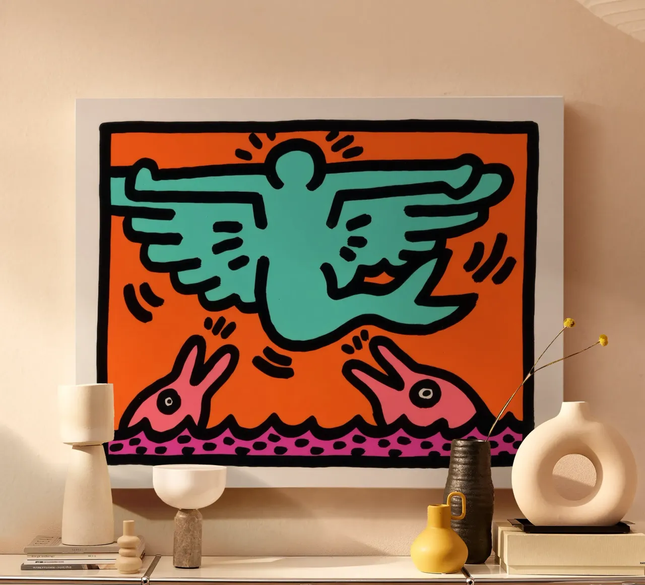 Keith Haring Pop Shop V Flying Figure Poster canvas with Floater frame by ClubArt