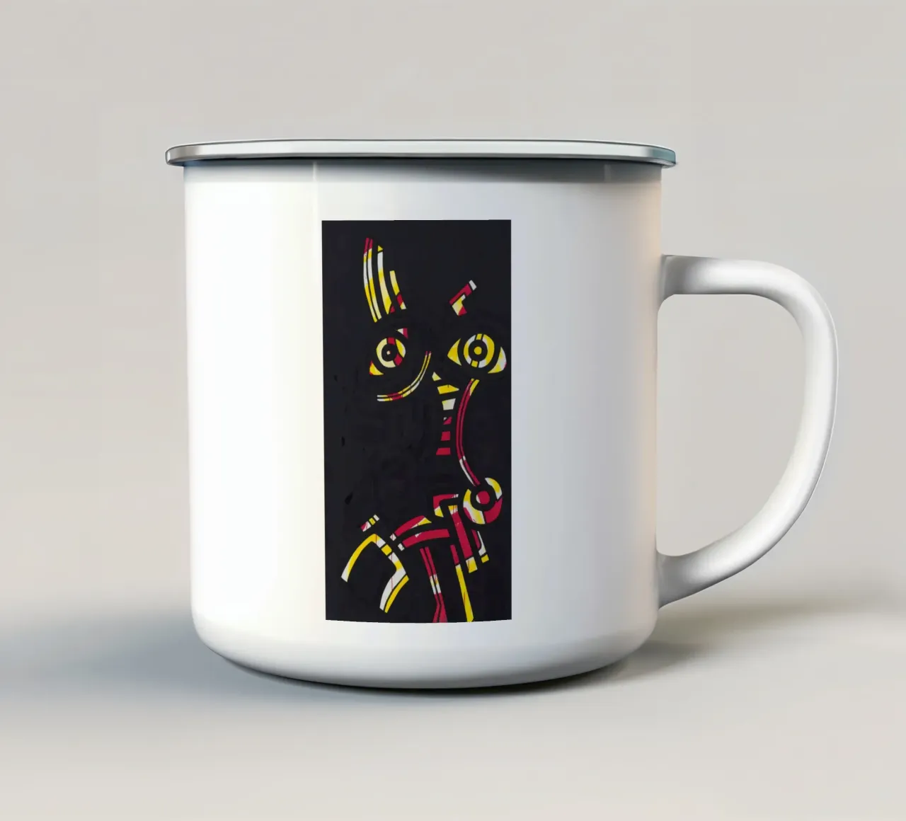 Keith Haring rood-geel-blauw abstracte print emaille mok van ClubArt