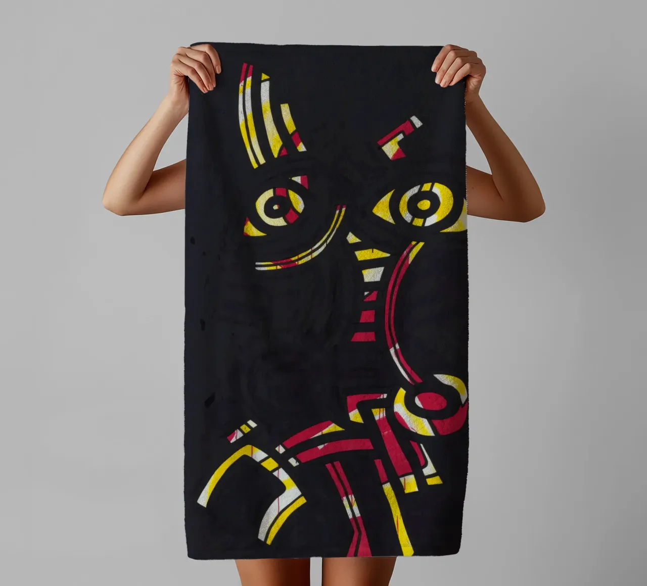 Keith Haring rood-geel-blauw abstracte print badhanddoek van ClubArt