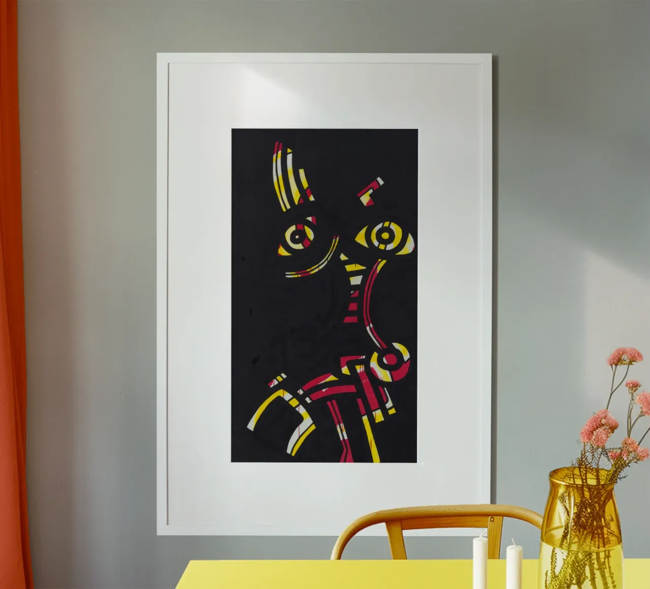 Keith Haring - Gravure abstraite rouge-jaune-bleu poster avec cadre en plastique de ClubArt
