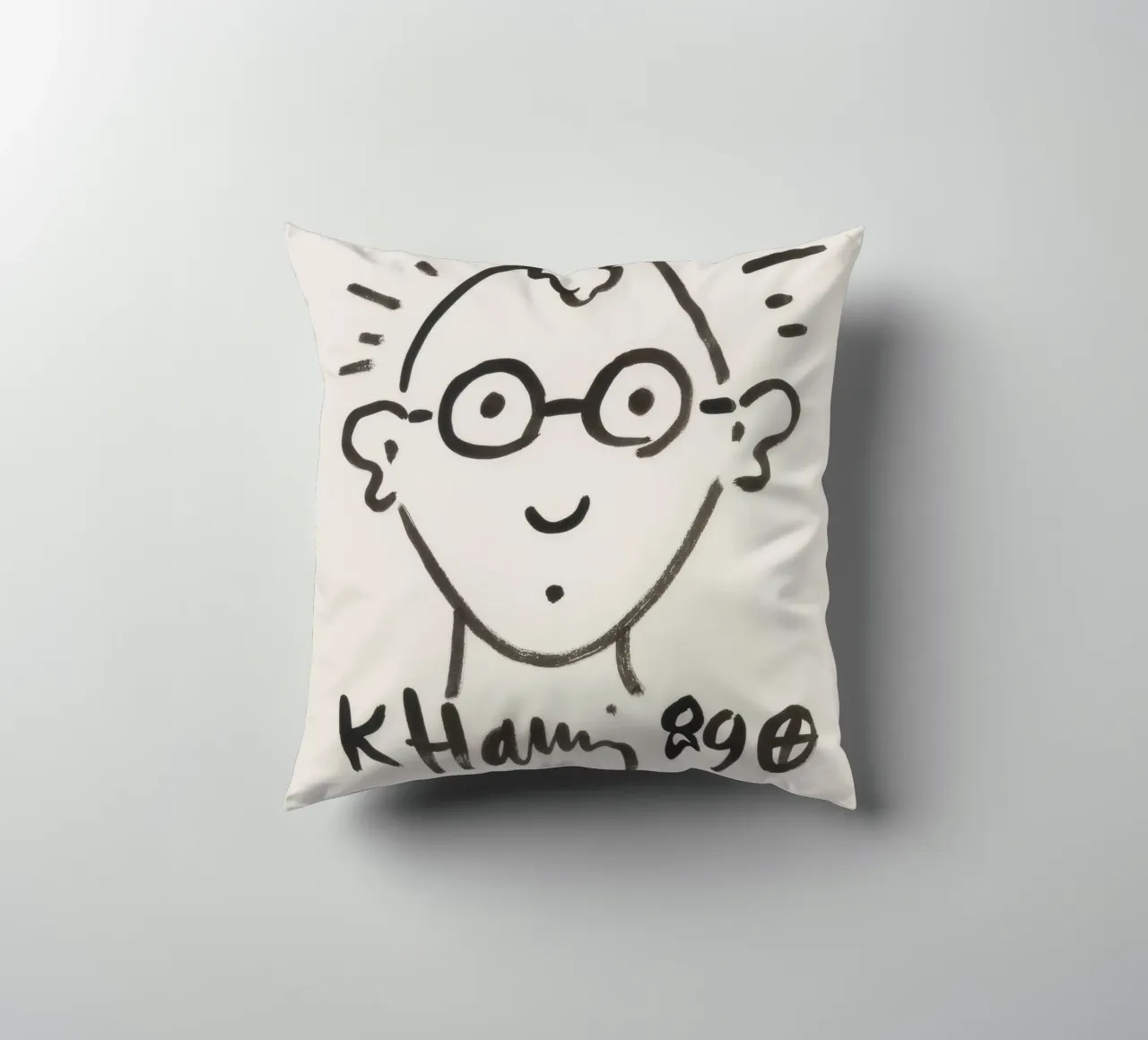 Keith Haring Self-Portrait Line Art Print decorative cushion by ClubArt