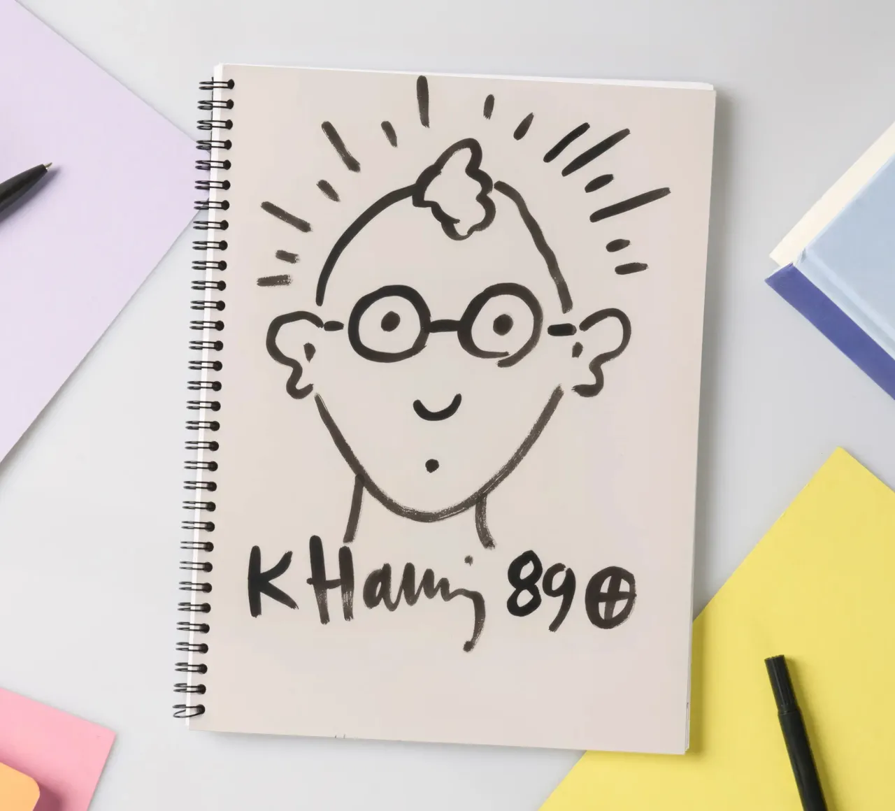 Keith Haring Self-Portrait Line Art Print spiral notebook by ClubArt