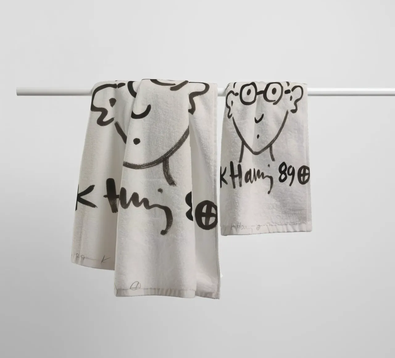 Keith Haring Self-Portrait Line Art Print towel by ClubArt