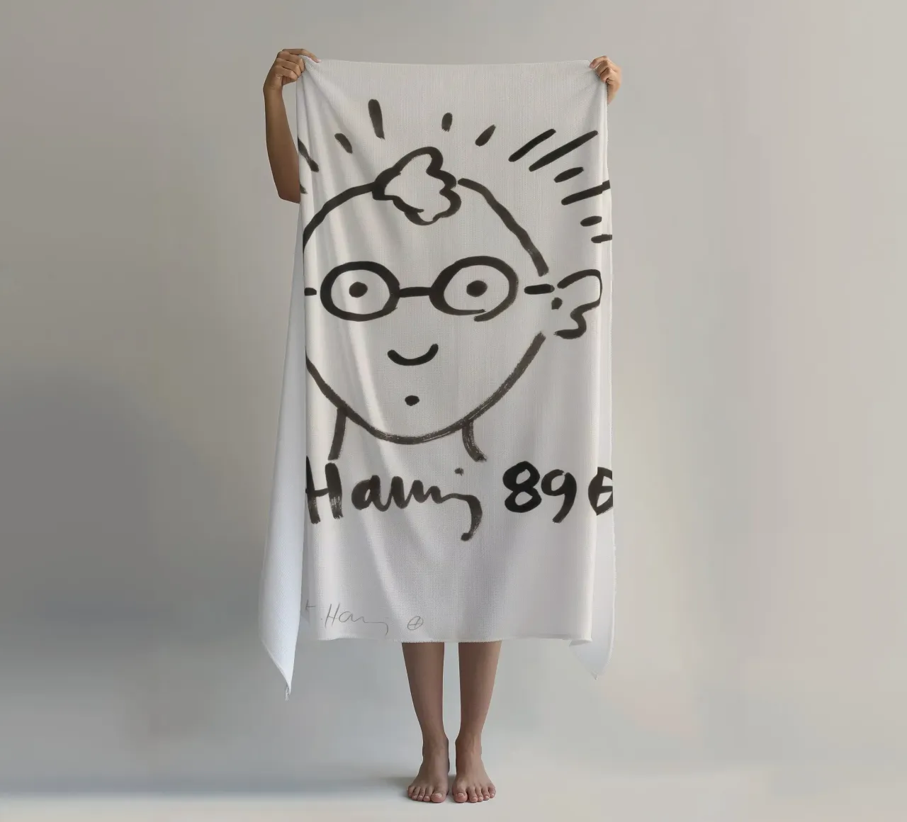 Keith Haring Self-Portrait Line Art Print beach towel by ClubArt