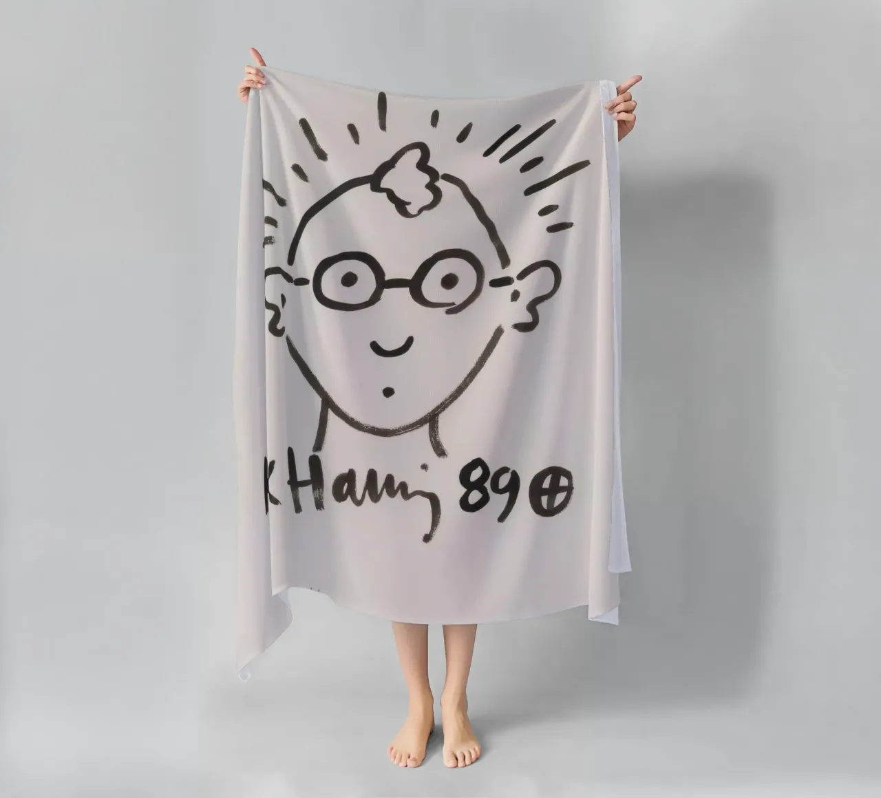 Keith Haring Self-Portrait Line Art Print beach towel by ClubArt