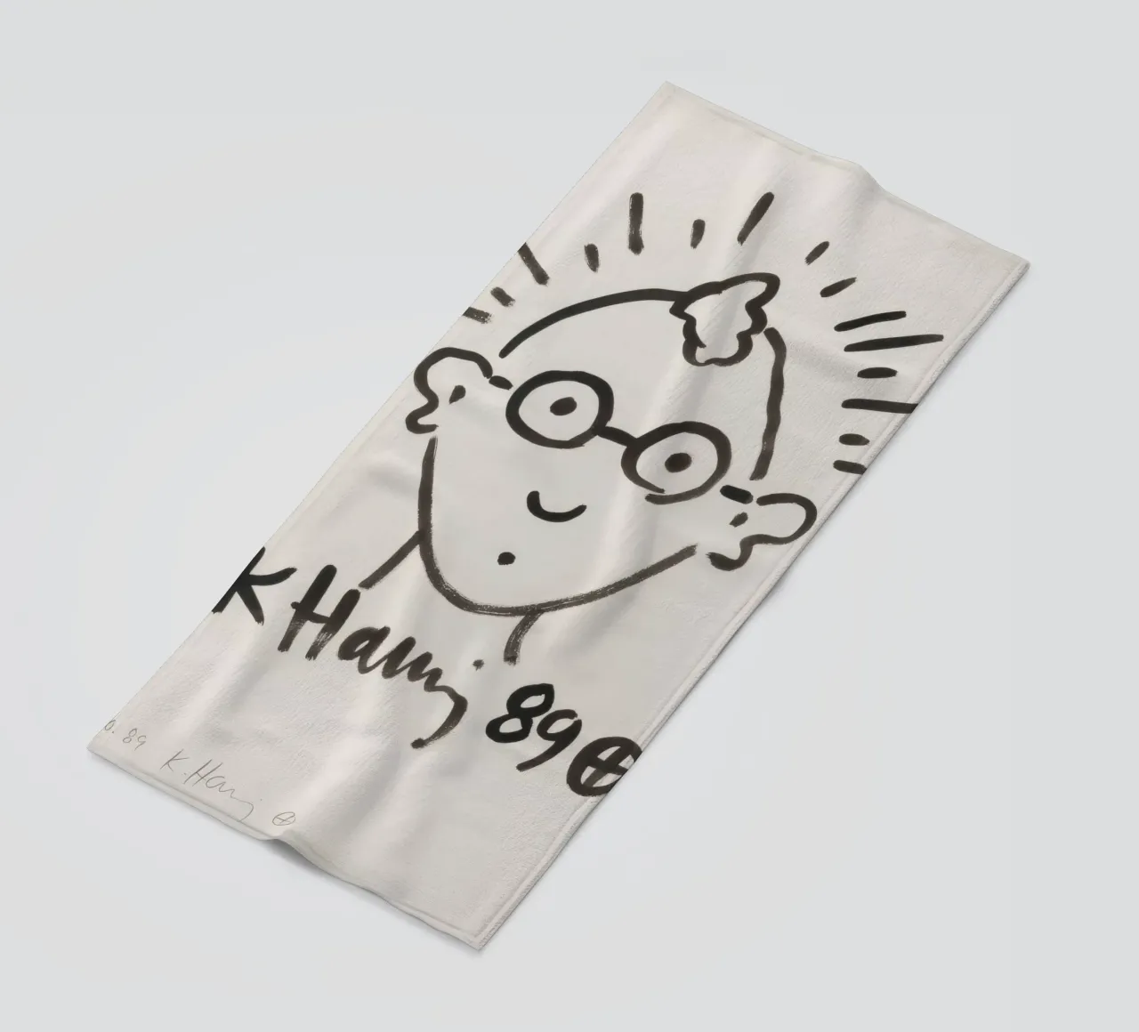 Keith Haring Self-Portrait Line Art Print beach towel by ClubArt