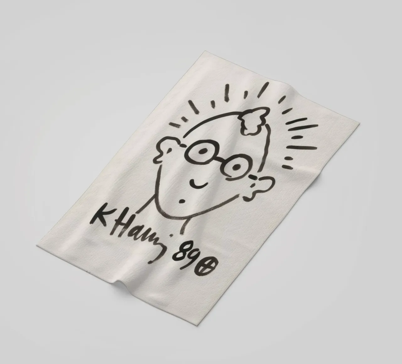Keith Haring Self-Portrait Line Art Print beach towel by ClubArt