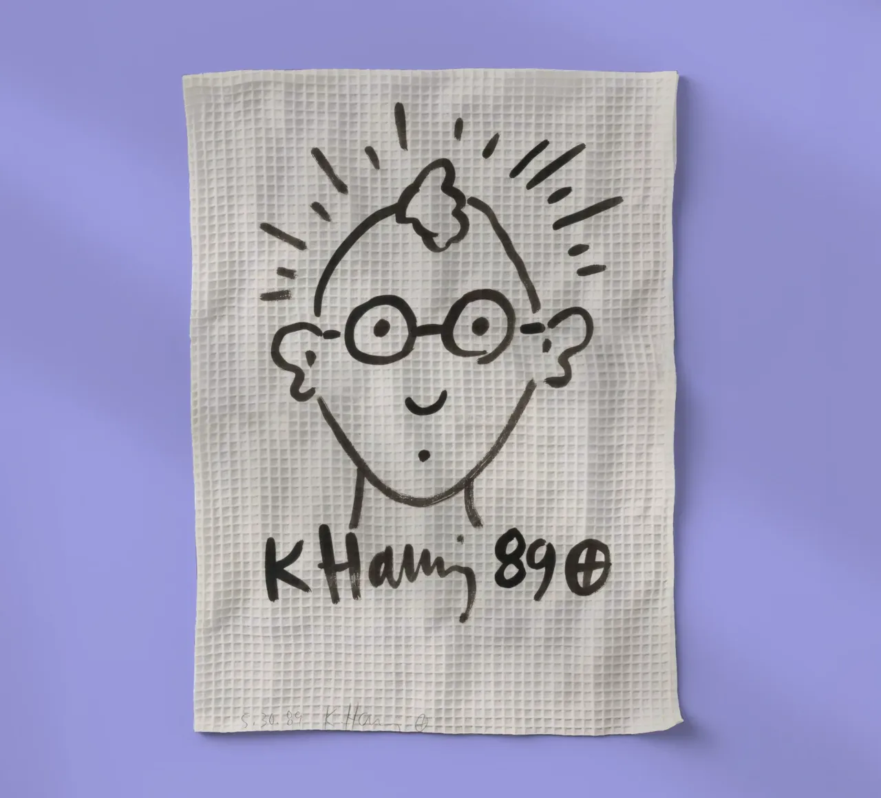 Keith Haring Self-Portrait Line Art Print tea towel by ClubArt