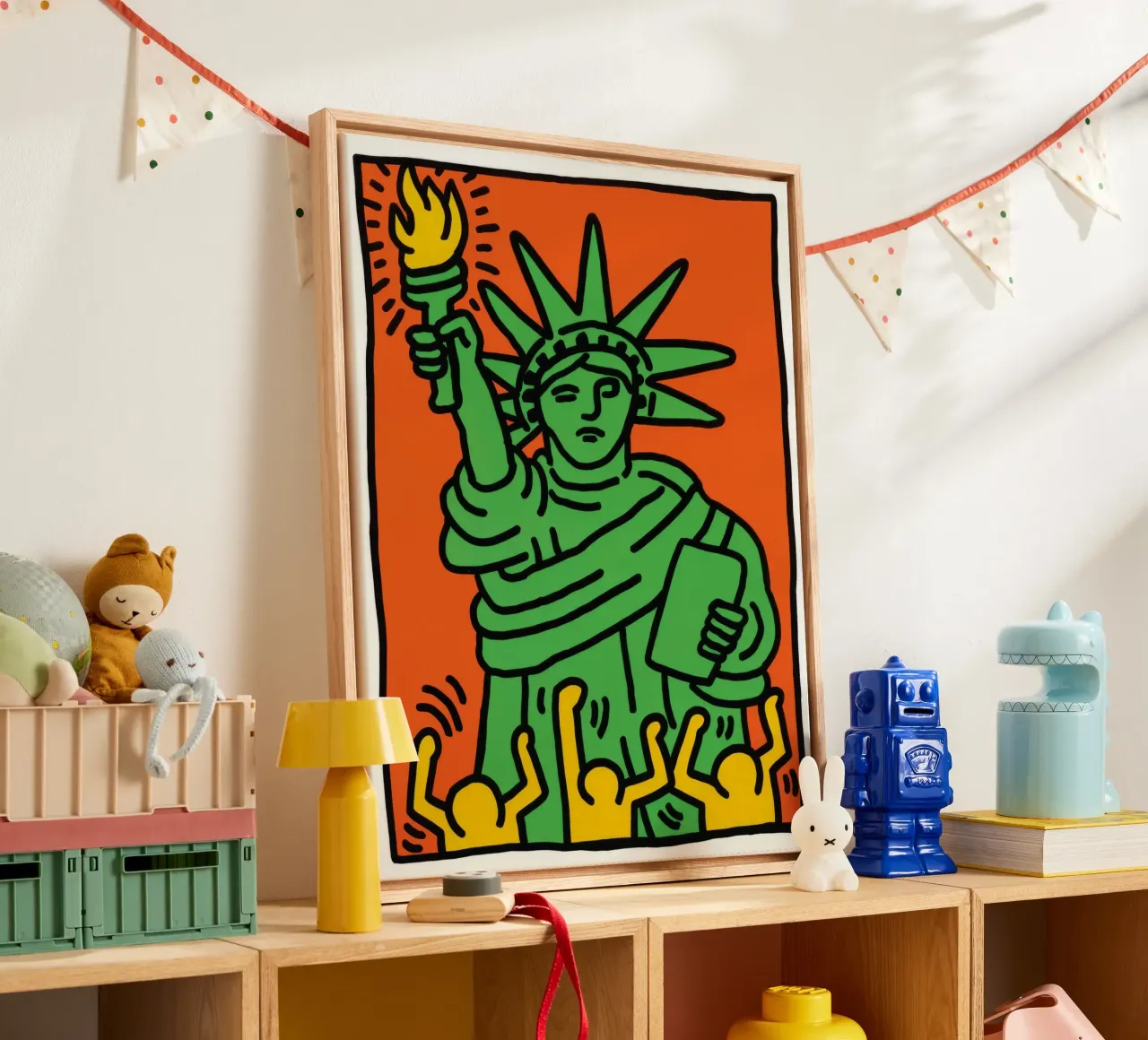 Keith Haring Vrijheidsbeeld Pop Art canvas met Baklijst van ClubArt
