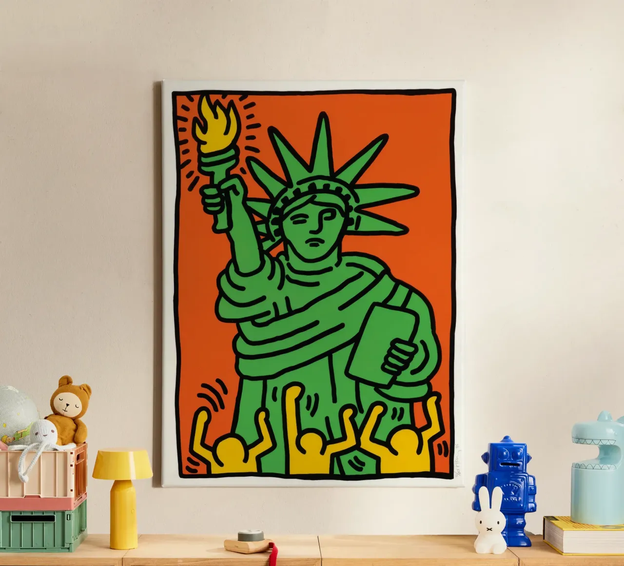 Keith Haring Vrijheidsbeeld Pop Art canvas met Baklijst van ClubArt