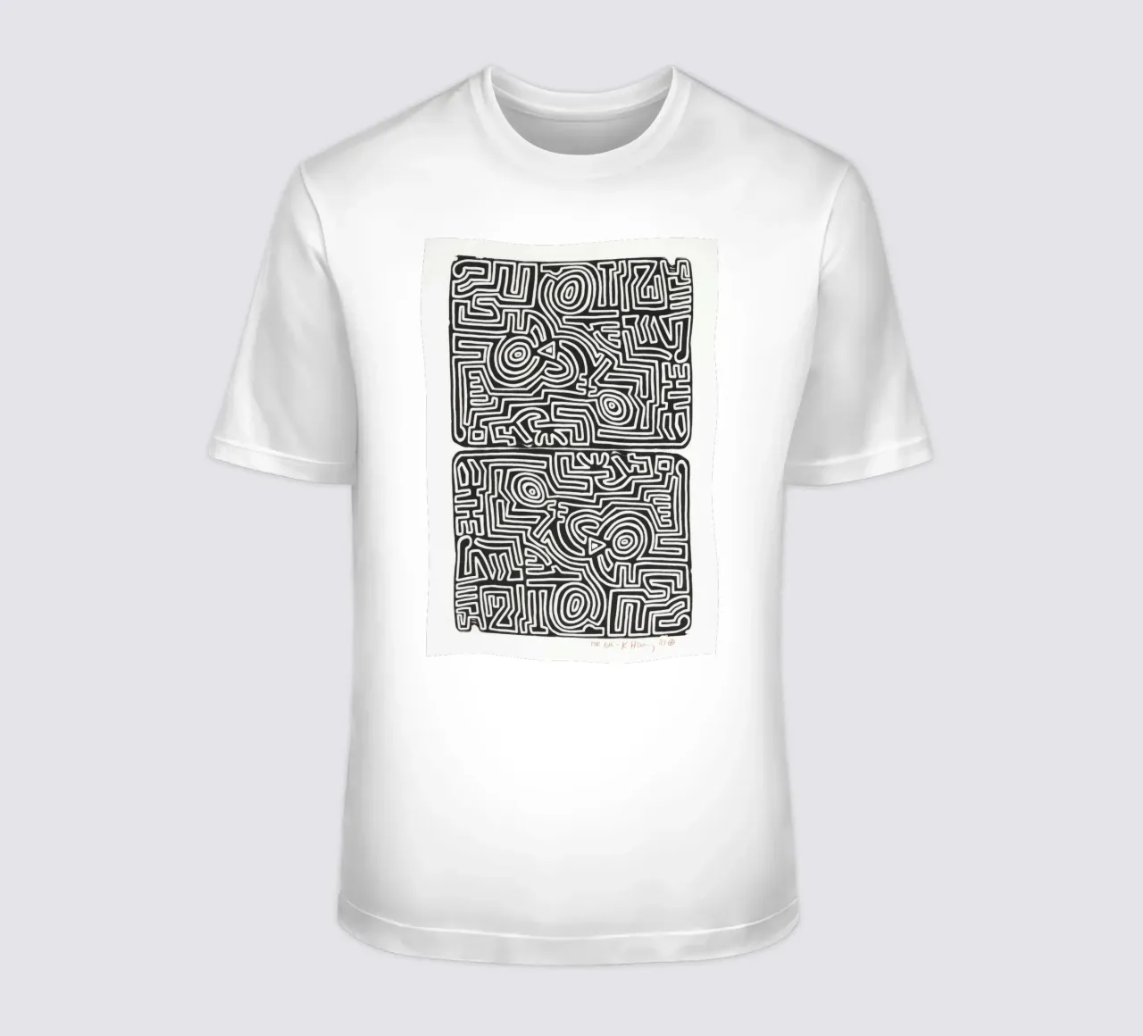 Keith Haring Het labyrint abstracte print t-shirt van ClubArt
