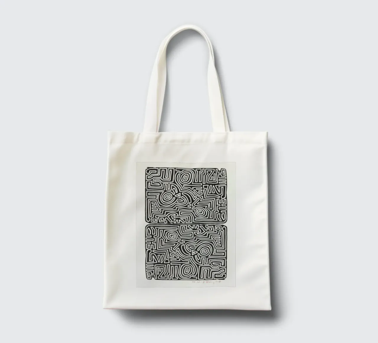 Keith Haring Het labyrint abstracte print jute draagtas van ClubArt