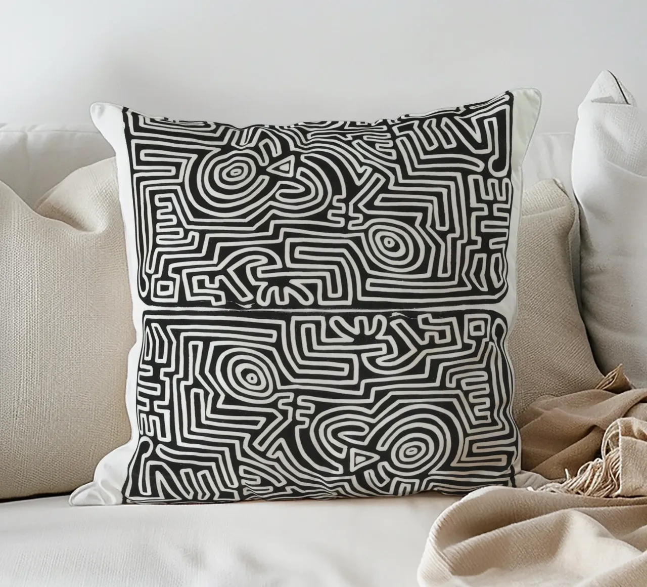 Keith Haring The Labyrinth Abstract Print decorative cushion by ClubArt