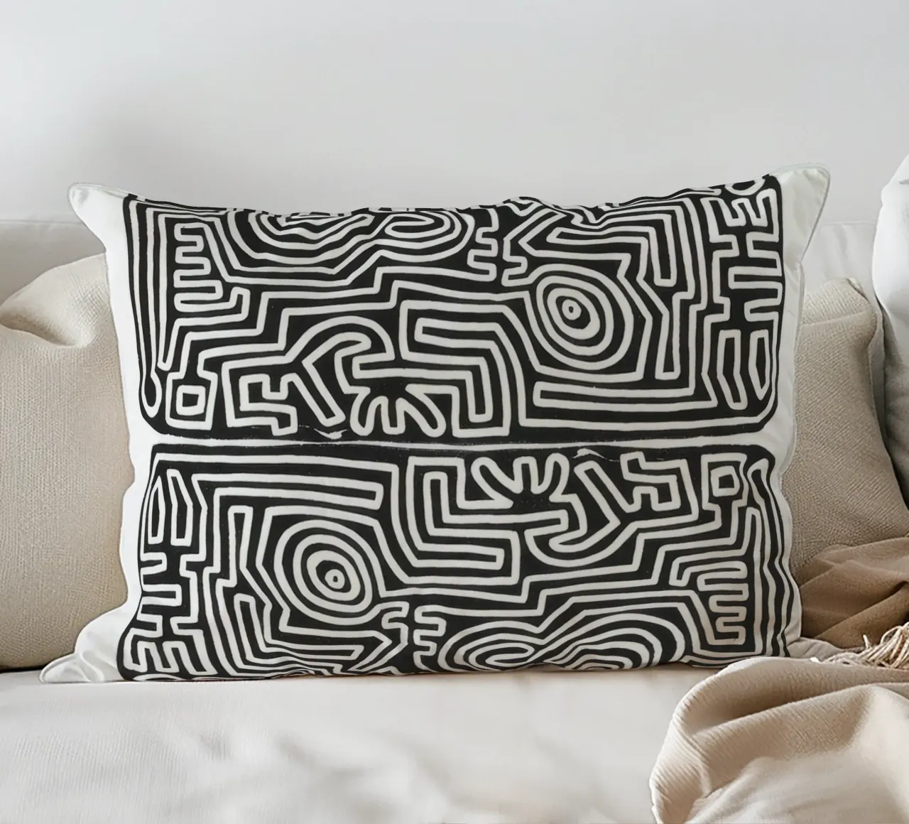Keith Haring The Labyrinth Abstract Print decorative cushion by ClubArt